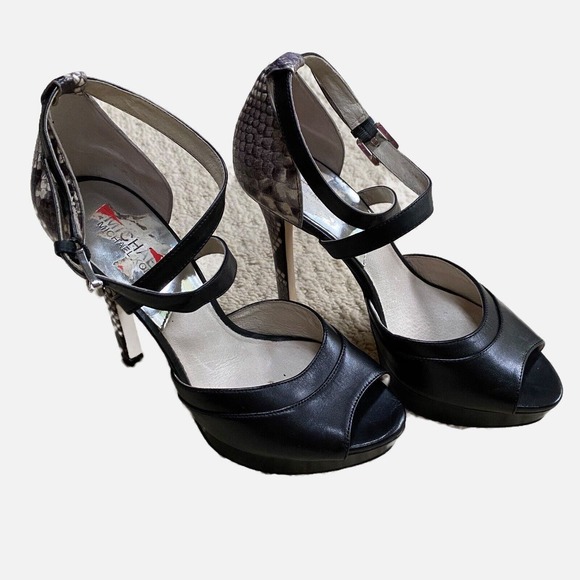 Michael Kors Shoes US 7M Strappy High Heel Platforms Open Toe Snakeskin Leather - Picture 8 of 10